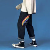 2023 autumn new light luxury fashion jeans men loose european and american style wide leg trousers boutique clothing simplestyle unique jeans style 3886