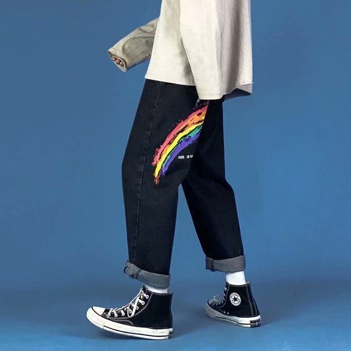 2023 autumn new light luxury fashion jeans men loose european and american style wide leg trousers boutique clothing simplestyle unique jeans style 3883