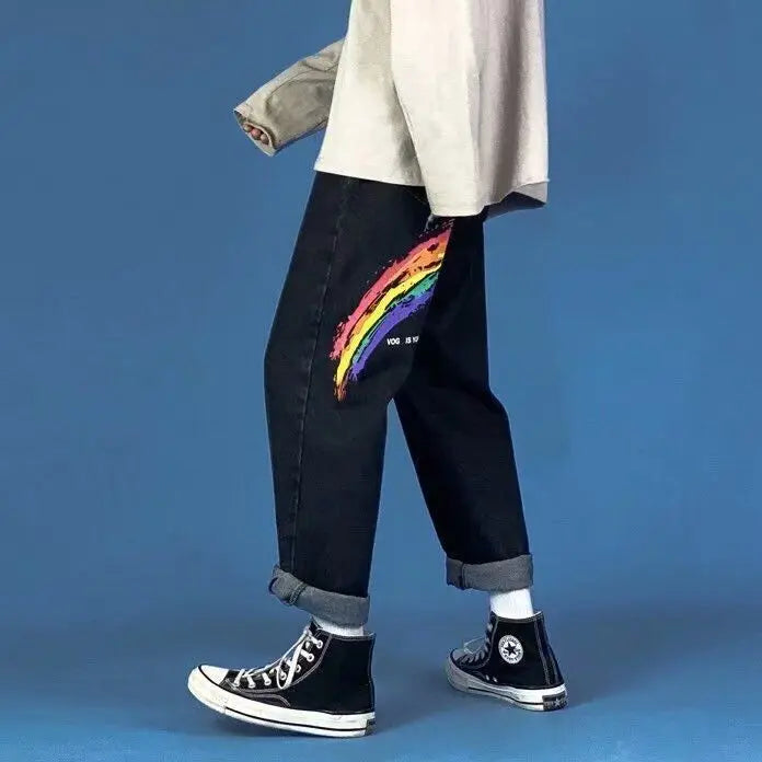 2023 autumn new light luxury fashion jeans men loose european and american style wide leg trousers boutique clothing simplestyle unique jeans style 3886