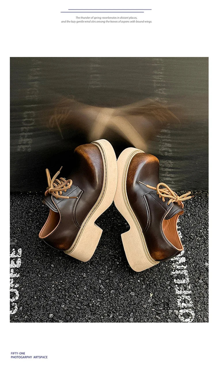 High Street Big Toe Leather Designer Shoes Men Women Streetwear Fashion Hip Hop Vintage Lightweight Casual Increase Derby Shoes