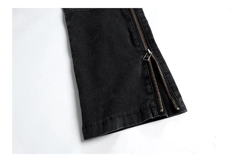 mens hip hip pants retro cargo pant streetwear side pockets bottom zipper harajuku joggers casual loose straight cotton trousers unique joggers style 3841