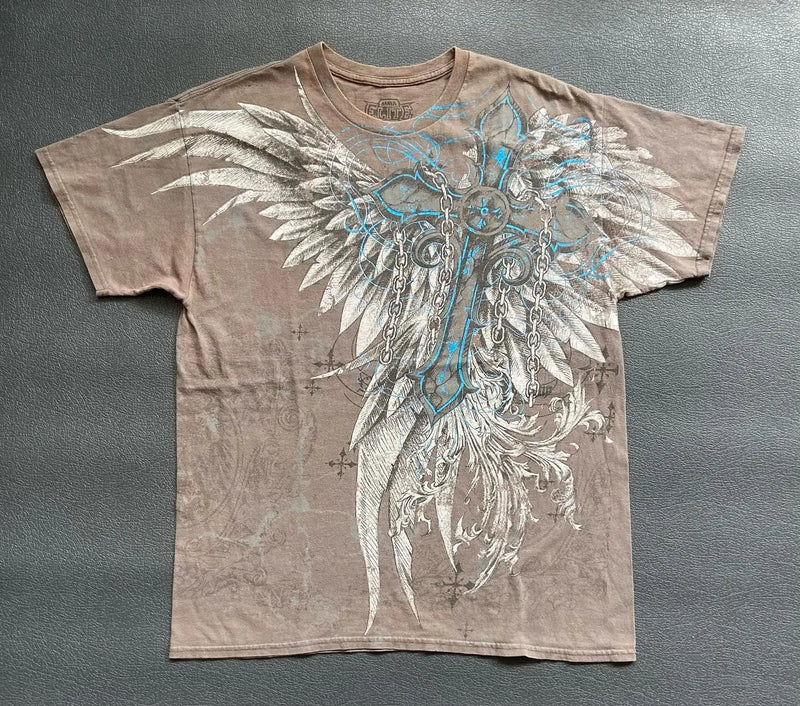 Harajuku Vintage print – Street Y2K New Gothic Printed Cotton T Shirt Men Harajuku Hi