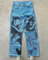 harajuku popular anime kokushibo print baggy jeans new style wide leg trouser y2k streetwear for men women high waist pants unique jeans style 4303