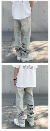 american gothic letter mens baggy jeans y2k retro harajuku straight denim trousers hip hop fashion printed jean man pants unique jeans style 581