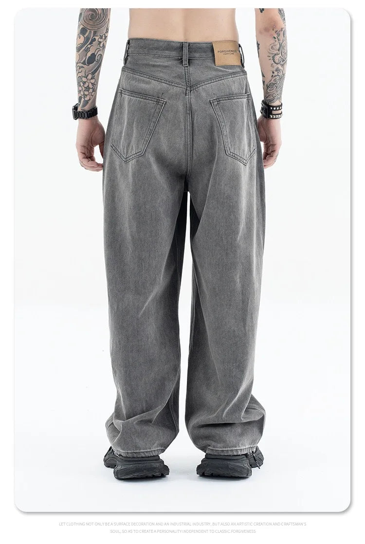 2024 autumn and winter new carbon ash wash worn jeans