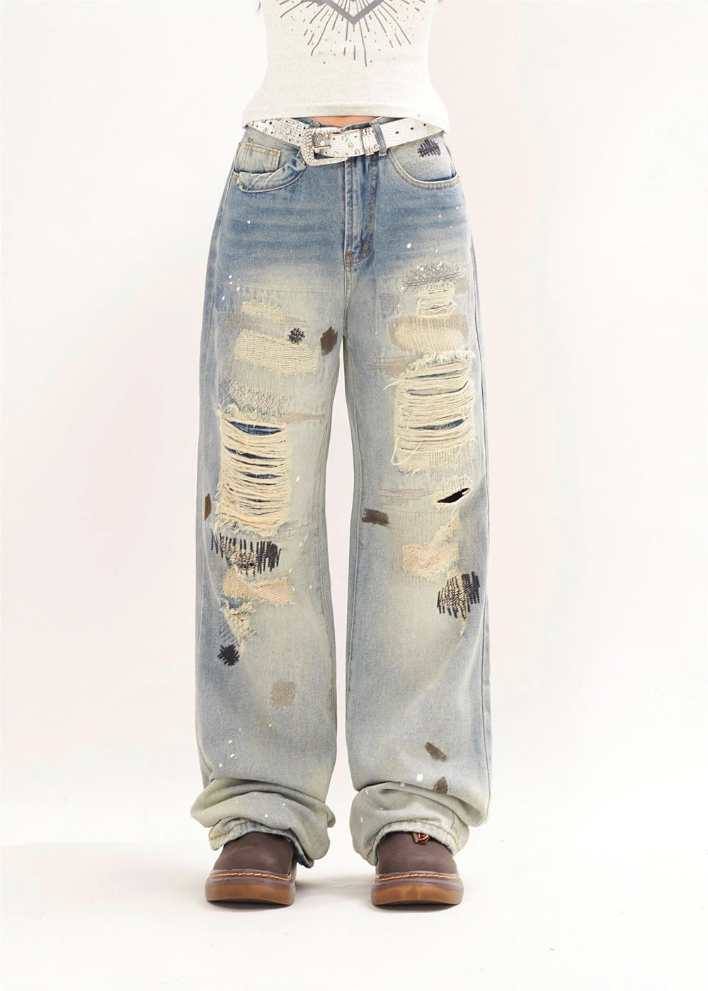 mens fashion ripped jeans blue straight baggy jeans trousers luxury loose casual distressed denim pants male 1 unique jeans style 4596