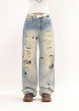 mens fashion ripped jeans blue straight baggy jeans trousers luxury loose casual distressed denim pants male 1 unique jeans style 4596