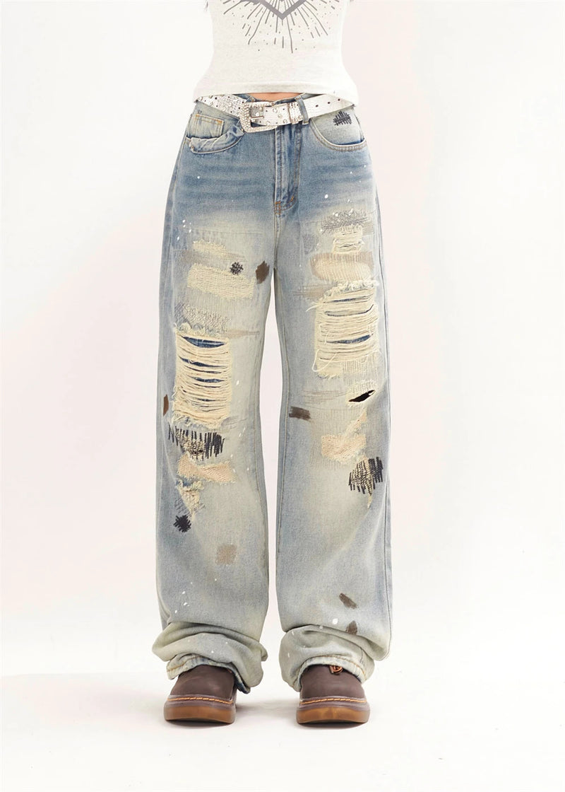 mens fashion ripped jeans blue straight baggy jeans trousers luxury loose casual distressed denim pants male 1 unique jeans style 4596