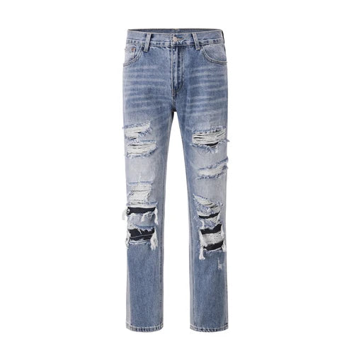 street wear washed hole destroyed skinny jeans denim hip hop blue cylinder male casual slim jeans pants ripped denim trousers unique jeans style 244