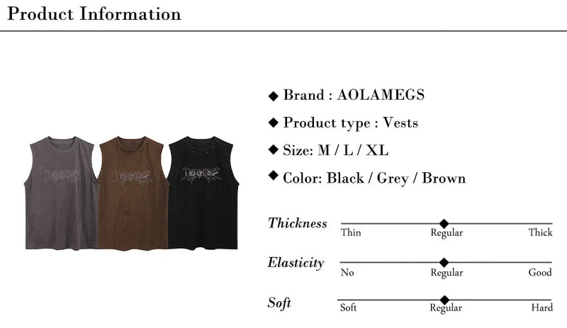 Glitchcore Broken heart – Vintage Mens Y2K Vest Letter Washed Tank Tops Summer High St