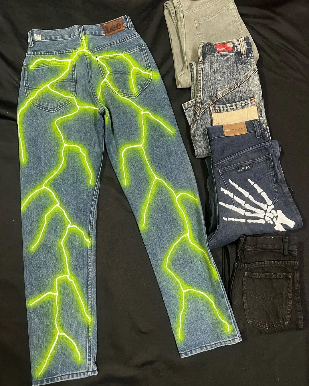 hip hop casual green lightning pattern mens pants sweatpants y2k men jeans street straight harajuku streetwear men clothing casual joggers