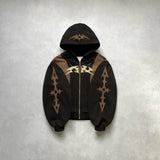 Vaporwave Drop – Y2K Patch Design Loose Zip Hoodies For Men Geometric Pattern – Streetwear Fashion for Men & Women
