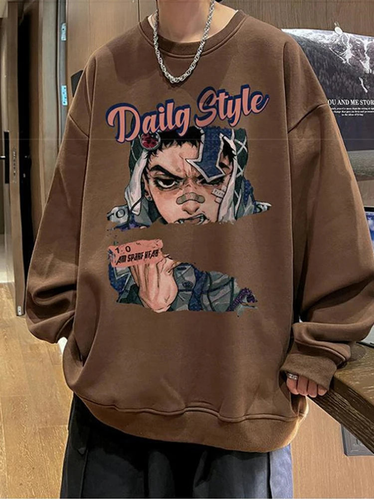 New Anime Boy Printed Mens Crewneck Sweatshirts Autumn Y2K Vintage Fleece