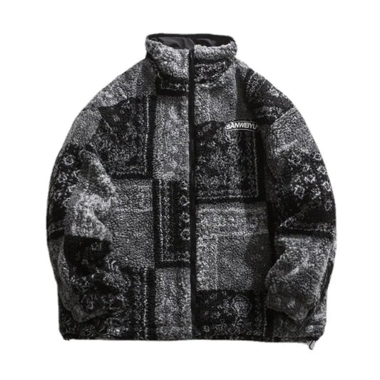 Skatercore Fit – Men Paisley Fleece Jackets Coats Fashion Hairy Zipper Loose