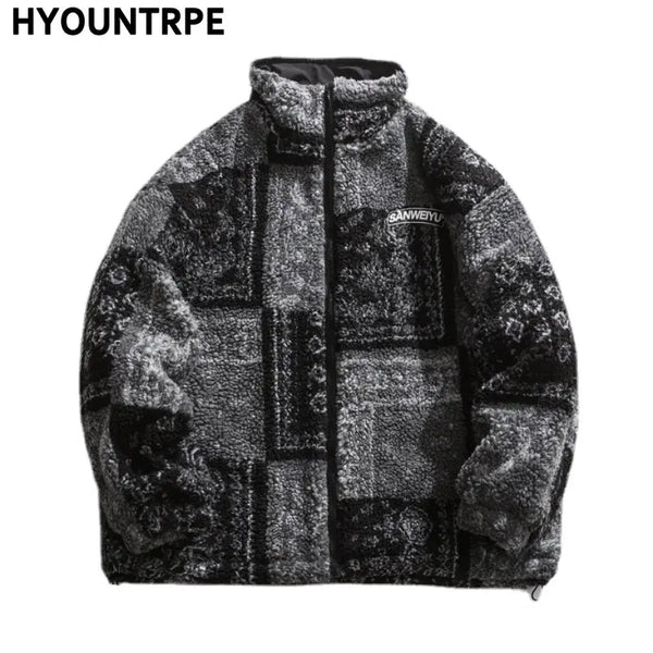 Skatercore Fit – Men Paisley Fleece Jackets Coats Fashion Hairy Zipper Loose