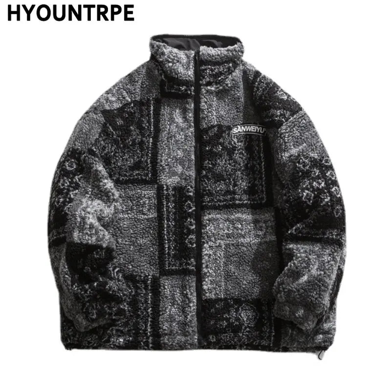 Skatercore Fit – Men Paisley Fleece Jackets Coats Fashion Hairy Zipper Loose