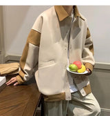 Winter Contrasting Color Splicing Jacket Mens Loose And Versatile Thic