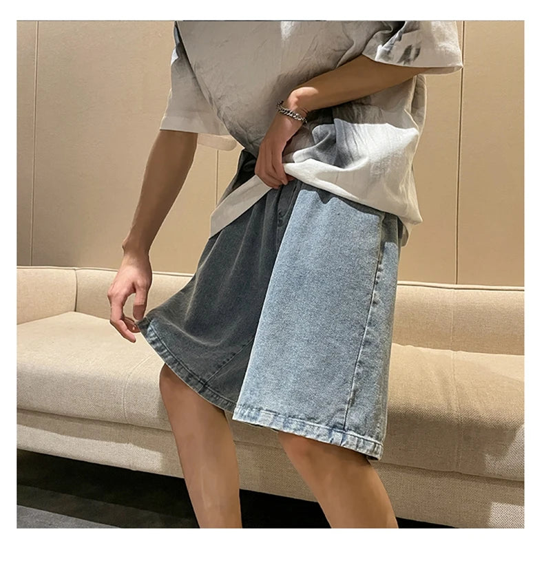 Korean Style Summer Men's Black Wide Leg Denim Shorts 2023 New Fashion Casual Baggy Short Jeans Male Brand Clothes