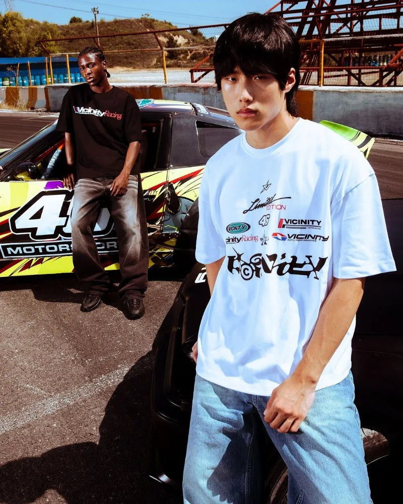 Trapwear Graphic tee – European And American New Racing Letter Printed Oversized Sh