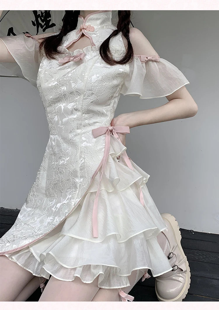 Vintage Chinese Style Cheongsam High Split Mini Dress 2024 Tie Dye Gothic Women Aesthetic Bandage Dresses Y2k Sexy Bodycon Robe
