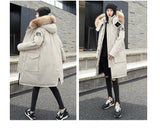 Korean Style Winter Long Parka Coat Men Woman Down Jacket Clothing Hooded Fur Collar Thicken Warm Leisure Lovers Overcoat