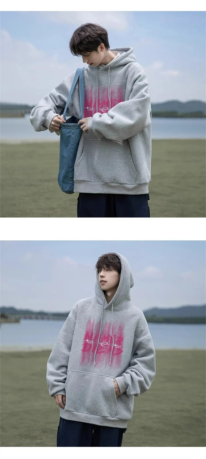2024 New Graffiti Letter Print Hooded Fleece Sweatshirt For Men Loose