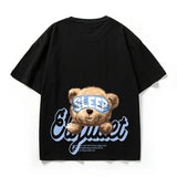 Skatercore Tribal flames – Kawaii Sleep Bear Graphic Printed Y2K T Shirt Mens Casual