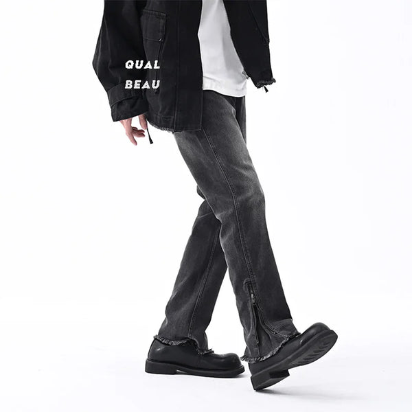 men streetwear hem zipper plus size distressed retro fashion loose casual denim pants jeans cityboy jeans trousers 28 40 ripped baggy denim