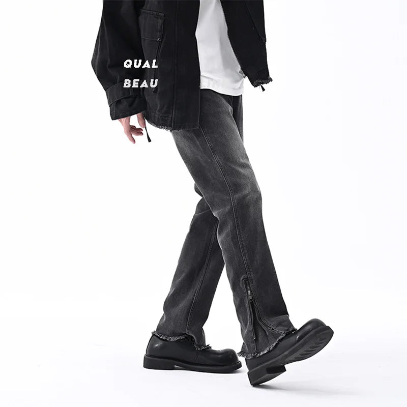 men streetwear hem zipper plus size distressed retro fashion loose casual denim pants jeans cityboy jeans trousers 28 40 ripped baggy denim
