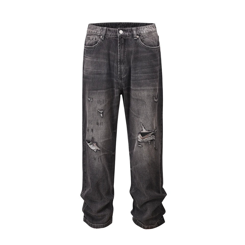 streetwear frayed hole distreesed ripped baggy jeans for men and women pantalones hombre y2k casual denim trousers oversized unique jeans style 5914