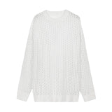 Casual Pullovers Hollow Out Outfits Fishnet Smock Tops Men Fashion Loose Long Sleeve See-though Knit Shirts Y2k Sexy Holes Shirt