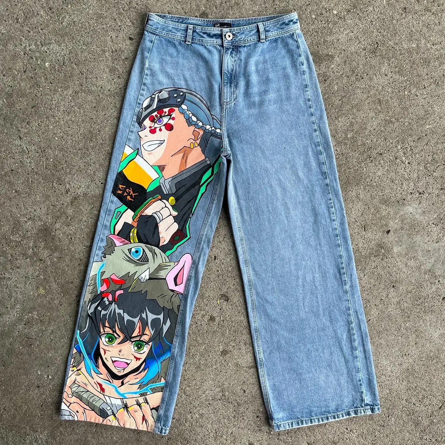 harajuku slifer the sky dragon print y2k men s jeans popular anime baggy jeans wide leg pants streetwear trouser men clothing unique jeans style 5639