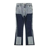 high street spliced speckled ink micro flare pants for men and women patchwork baggy jeans ropa hombre casual denim trousers unique jeans style 3573