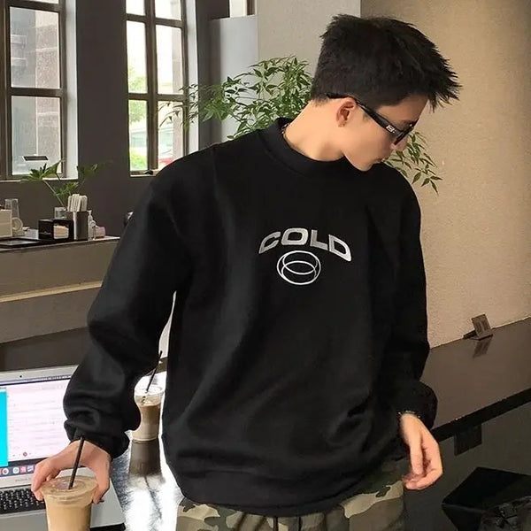 Korean Personality Street Casual Masculine Temperament Initials Printed Sweatshirt Trendy Men Women Pullover High Collar Hoodie