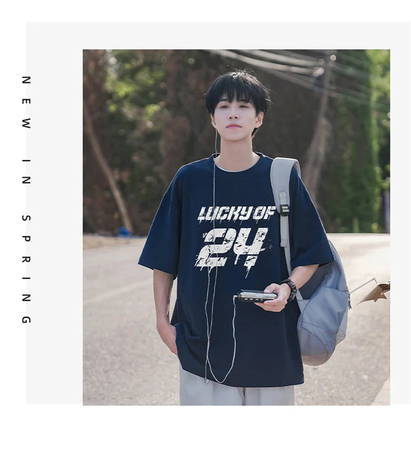 Y2k Vintage anime – Lucky Of 24 Printed Y2K Tshirts Men Fashion Cotton Short Sle
