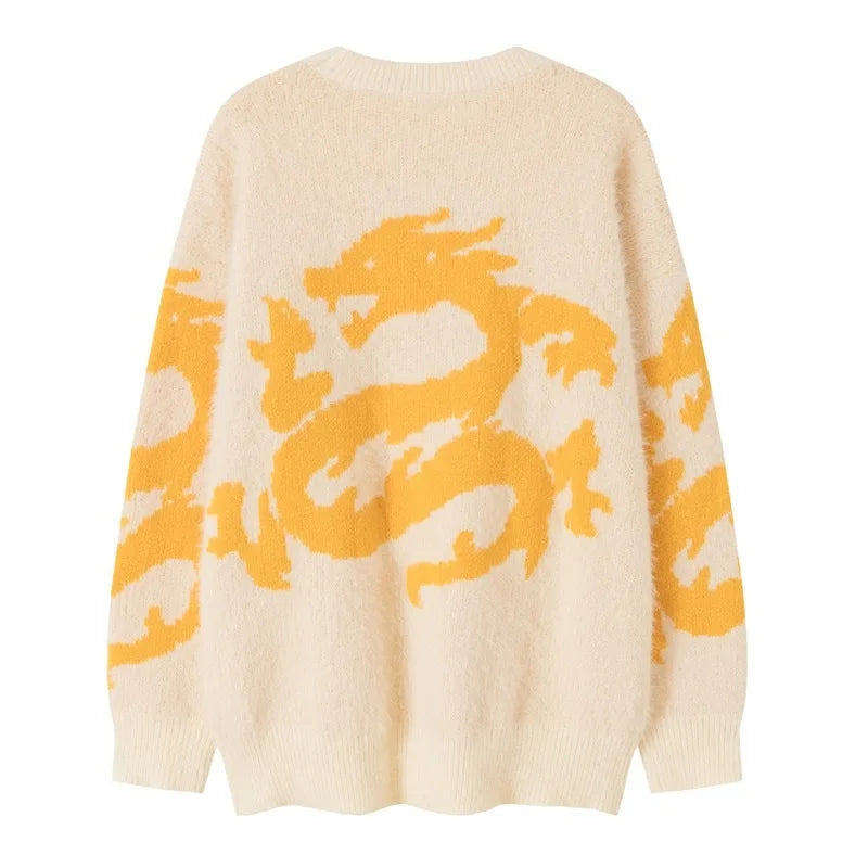 hip hop knitted sweater men winter o neck anime chinese dragon pattern pullover streetwear casual loose sweater jumper knitwear high quality cotton pullover, Y2K vintage urban hoodie, trendy hip hop style outerwear