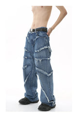 2023 european and american mens jeans new products personality trend hip hop fringed loose wide leg denim trousers unique jeans style 719
