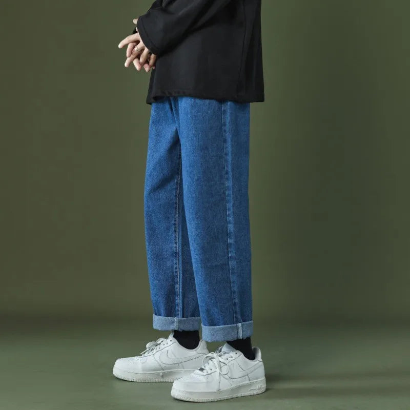2023 autumn and winter new casual jeans men loose straight wide leg pants fashion trousers boutique clothing simple style unique jeans style 3652