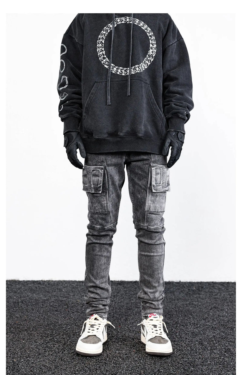 side pocket denim retro jeans mens biker zipper jean trousers hip hop fashion high street slim fit pants joggers y2k men s jeans unique joggers style 2941