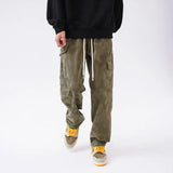 army green hip hop cargo pants for men camouflage loose american street overalls multi pocket drawstring straight trousers unique cargo style 3262