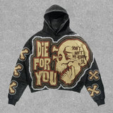 Skatercore Fit – Harajuku Stylish Retro Skull Print Hoodies Women Graphic Ame – Streetwear Fashion for Men & Women