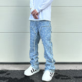 men distressed ripped patchwork paisley denim jean trouser fashion zipper biker jeans streetwear flare pants loose joggers jeans unique joggers style 5031