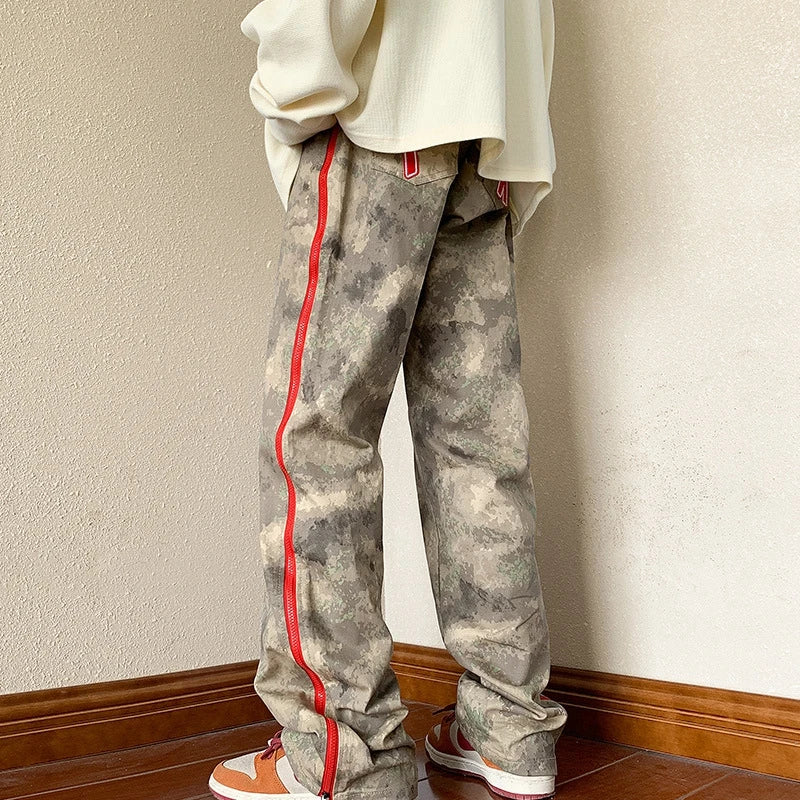 2023 outdoor side zipper camouflage baggy men cargo tracksuit pants overalls hip hop women sport long trousers spodnie dresowe unique cargo style 4229