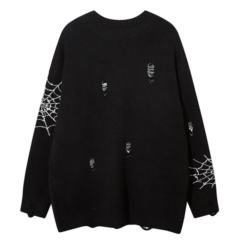 hip hop knitted sweater men winter o neck anime spider web pattern pullover streetwear casual loose sweater warm jumper knitwear 1 urban wear with bold artwork, unique limited edition hoodie, streetwear fashion hoodie