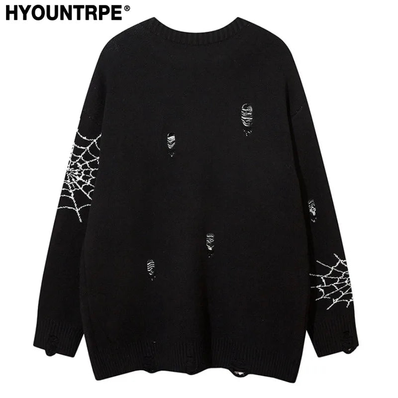 hip hop knitted sweater men winter o neck anime spider web pattern pullover streetwear casual loose sweater warm jumper knitwear 1 urban wear with bold artwork, unique limited edition hoodie, streetwear fashion hoodie
