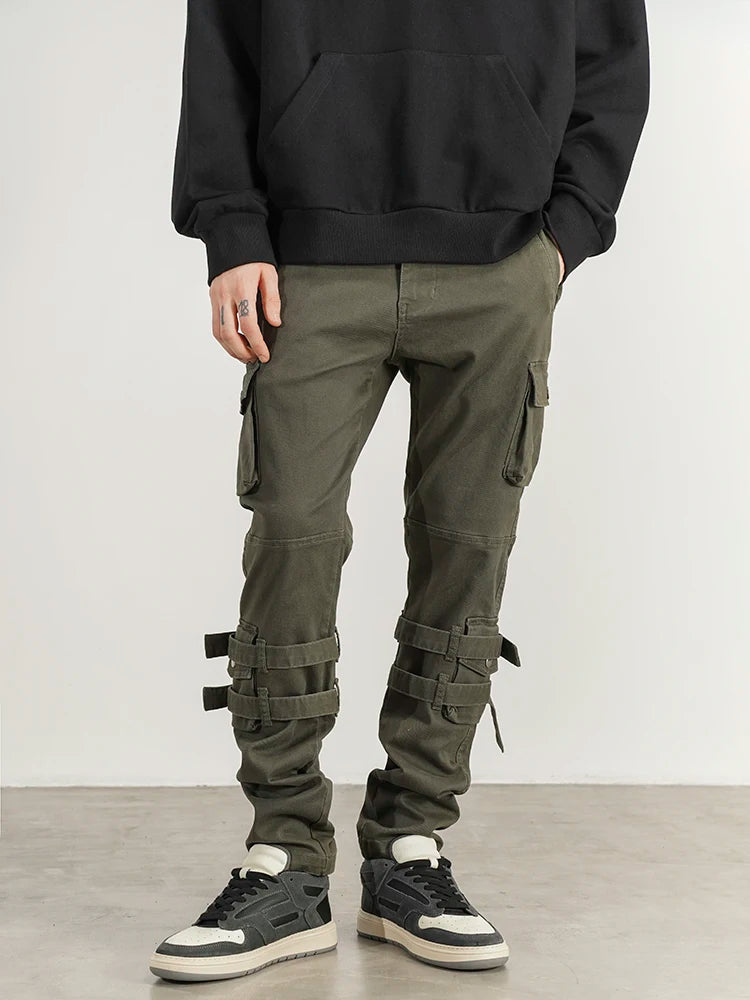 mens high street jeans casual hip hop military cargo pockets trousers new fashion slim fit zipper skinny denim pants joggers unique joggers style 2692