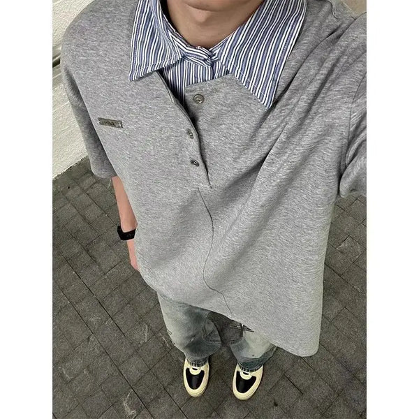 Harajuku Barcode glitch – Summer Street Handsome Patchwork Polo Shirt Short Sleeved Me