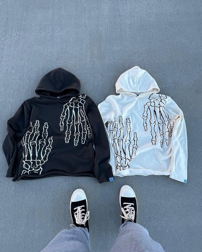 Anime Aesthetic Tee – Harajuku Fee Me Skull Hand Hoodies Women Streetwear Vintage