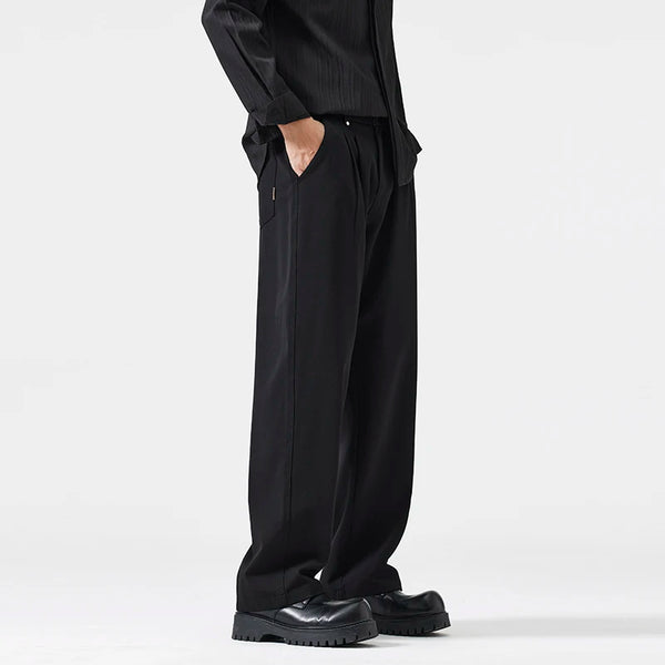 mens trend streetwear fashion loose casual plus size straight wide leg suit pant office man commute work pants trousers minimalist street pants