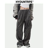 women high street corduroy pants casual elastic waist side pocket loose straight pant unisex hip hop y2k loose streetwear jogger streetwear sweatpants